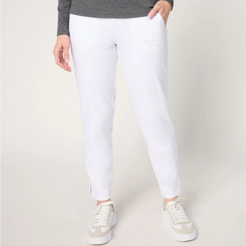 Denim & Co. Active Regular French Terry Ankle Pant with Gauze Detail White XS